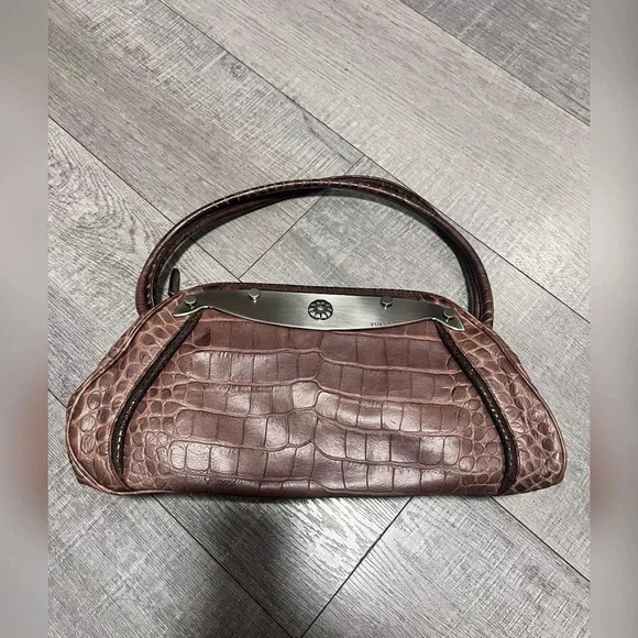 90s Y2k Furla small crocodile brown shoulder bag TRENDING LIKE NEW - Picture 4 of 5